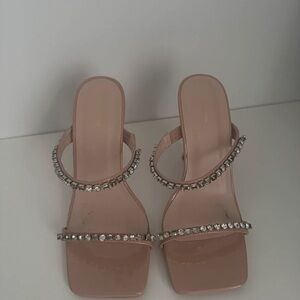 PrettyLittleThing Blush Heels with Rhinestone Straps